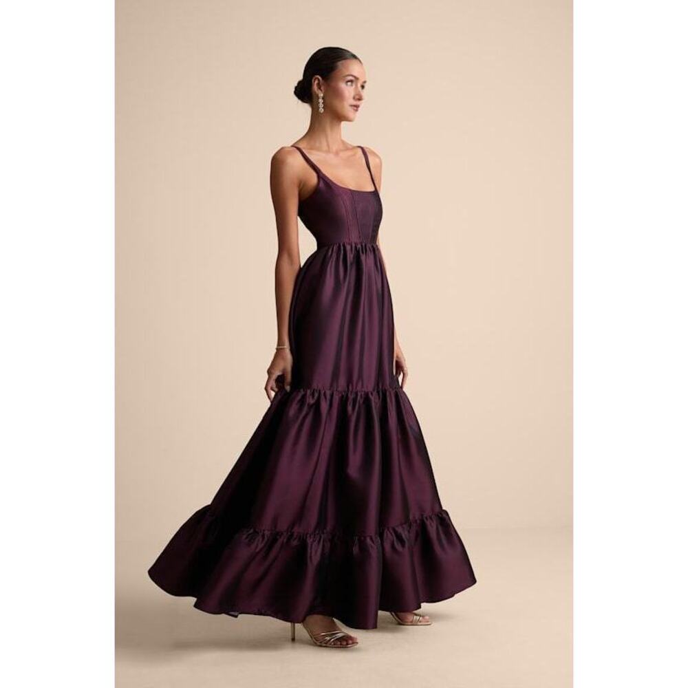 Lulus Avalie Plum Purple Tiered Bustier Maxi Dress - Size XXS